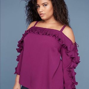 Lane Bryant pleated ruffle cold shoulder top